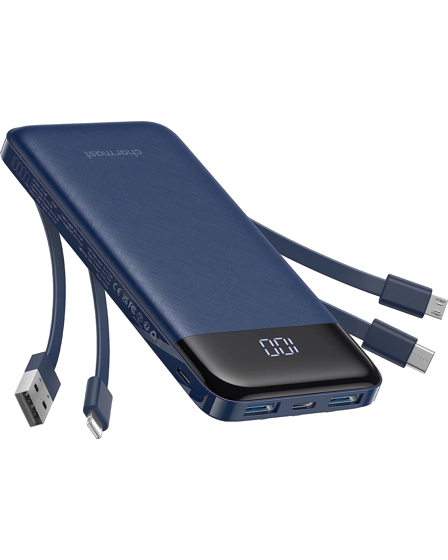 Portable Charger with Built in Cables